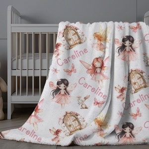 Fairy Baby Name Blanket, Personalized Baby Girl Blanket, Fairies Baby Name Swaddle, Custom Fairy Garden Minky Blanket, New Baby Gift