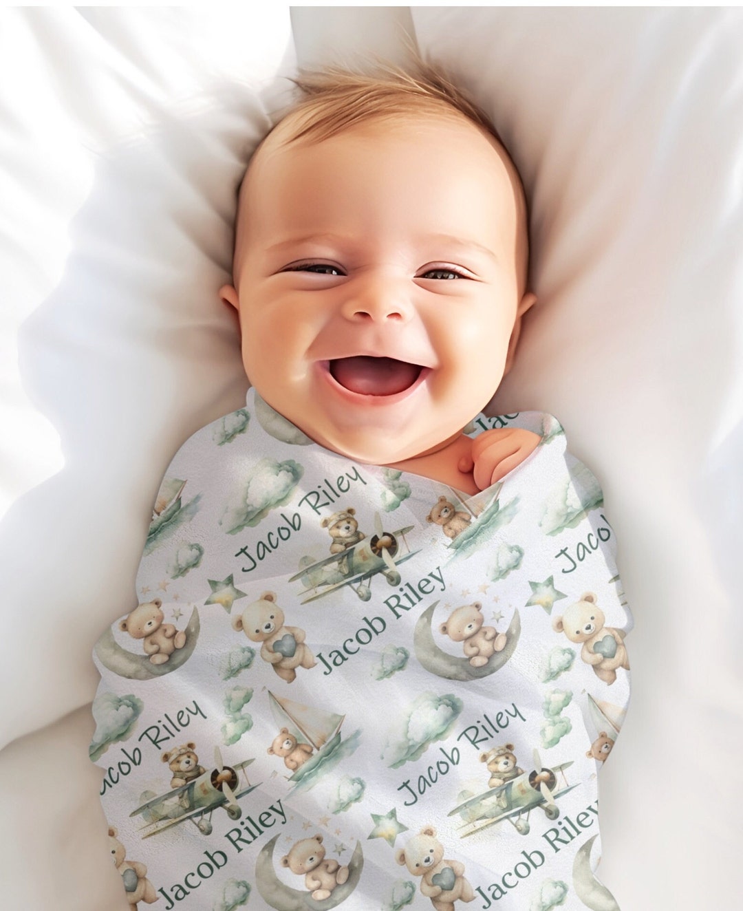 Personalized Baby Bear Blanket, Teddy Bear Baby Name Blanket, Custom