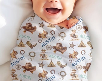 Western Blanket Baby Boy, Personalized Cowboy Blanket, Custom Minky Blanket Western, Western Nursery, Baby Swaddle Blanket Cowboy