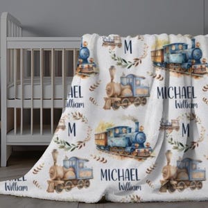 Custom Train Blanket for Baby, Personalized Baby Boy Blanket, Toddler Boy Train Blanket, Infant Swaddle with Trains, Newborn Baby Blanket