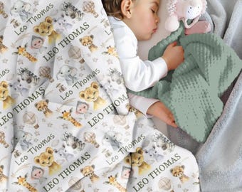Baby Boy Safari Blanket, Custom Name Boy Blanket, Personalized Safari Animal Blanket, Baby Name Blanket, Baby Boy Swaddle, Baby Shower Gift