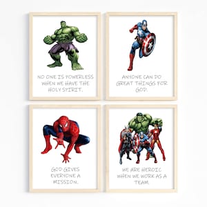 Christian Child Decor, Superheroes Wall Art, Superhero Prints for Kids, Boy Bedroom Decor, Toddler Boy Room, Sunday School Decor, Printable