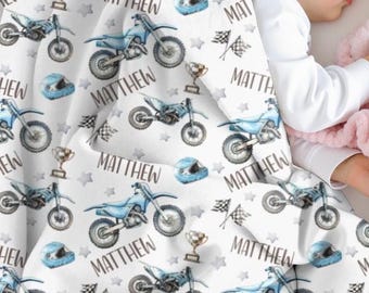 Motocross Blanket Baby Boy, Personalized Motocross Baby Blanket, Motocross Swaddle, Boy Name Blanket, Custom Baby Gift for Motocross Racer