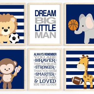 Sports Nursery Prints, Boy Nursery Decor, Jungle Animals Nursery Art, Sports Animal Decor, Soccer, Baseball, Toddler, Set of 6, Printable