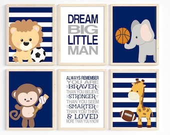 Sports Nursery Prints, Boy Nursery Decor, Jungle Animals Nursery Art, Sports Animal Decor, Soccer, Baseball, Toddler, Set of 6, Printable