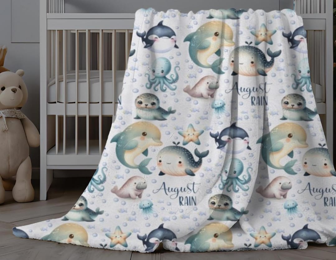 Personalized Baby Blanket Ocean Animals, Name Blanket Under the Sea ...