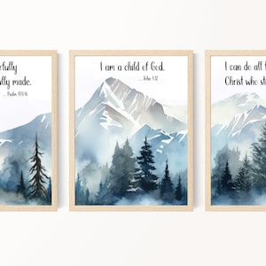 Nursery decor mountain, Boys room forest prints, Bible verse wall art, Woodland, Trees, Nature, Adventure prints, Unframed Prints or Canvas