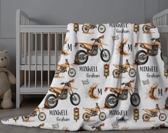Dirtbike Blanket Boy, Personalized Dirtbike Blanket, DirtBike Baby Boy Swaddle, Boy Off Road Biking Blanket, Baby Shower Gift Motocross