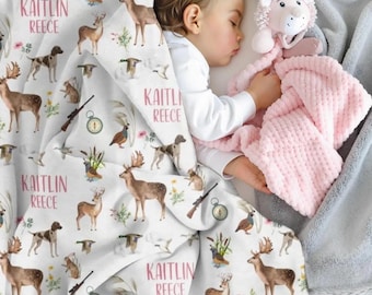 Hunting Baby Blanket, Personalized Hunting Blanket Girl, Hunting Theme Nursery, Deer Hunting Swaddle, Baby Shower Gift for Hunter