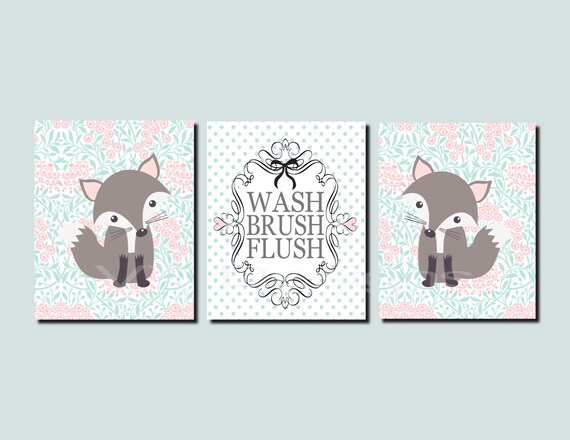 Fox Bathroom Fox Bathroom Decor Kids Bathroom Art Woodland Etsy