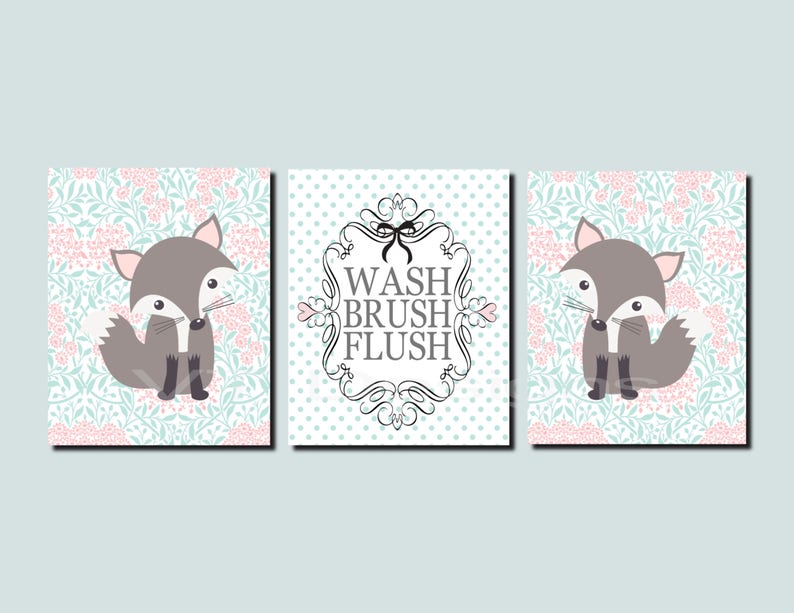 Fox Bathroom Fox Bathroom Decor Kids Bathroom Art Woodland Etsy