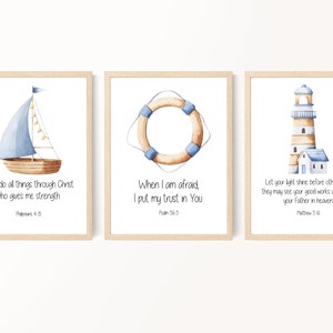 3er Set, Kinder Bibel Verse, Nautische Kinderzimmer Kunst, Baby Junge Kinderzimmer Dekor, Baby-Kinderzimmer Wandkunst, Schrift für Kinder, zum Ausdrucken