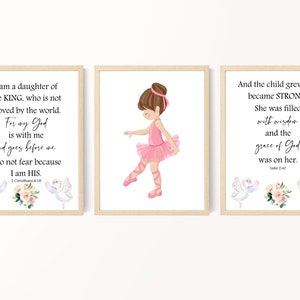 Kids Bible Verse Prints, Ballerina Wall Art, Christian Nursery Decor, I am a daughter of the King, Girl Bedroom Art, Scripture Verse Prints