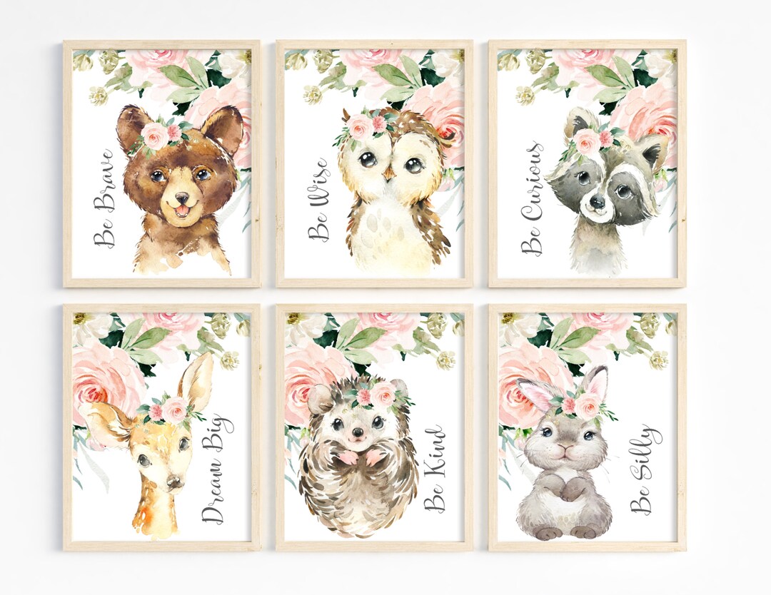 Baby Girl Nursery Wall Art, Woodland Animal Prints, Girl Bedroom Decor ...