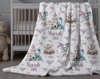 Baby Girl Dragon Swaddle, Baby Girl Dragon Blanket, Personalized Dragon Baby Blanket, Custom Birthday Gift, Toddler Girl Dragon Blanket