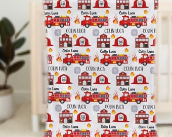 Baby Boy Firetruck Blanket, Personalized Fireman Blanket Boy, Baby Name Minky Blanket, Boy Name Blanket, Baby Boy Swaddle, Baby Shower Gift