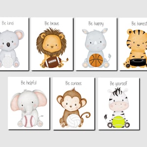 Animal sports nursery art, Nursery sports decor, Animal sports prints, Baby boy sports nursery, Boy nursery decor, Set of 7, printable