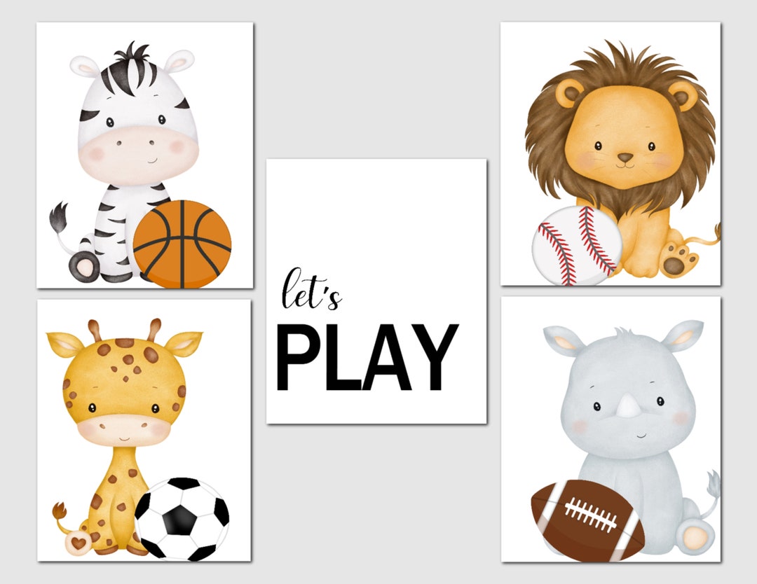 Animals Playing Sports Nursery Art, Baby Boy Sports Nursery, Safari Animal Sports Nursery, Boy