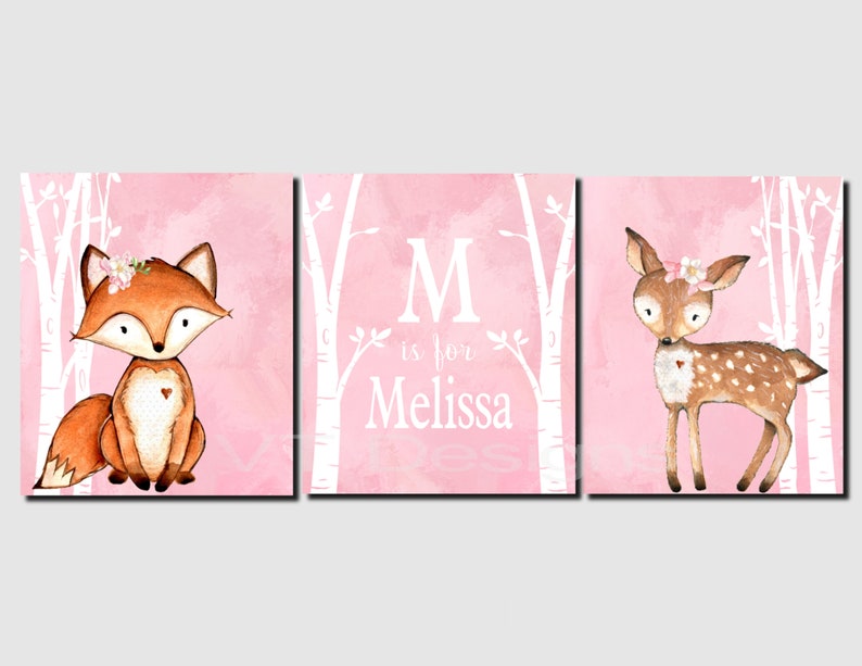 Woodland Nursery Decor Girl Nursery Wall Art Personalized Etsy