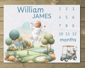 Personalized Golf Blanket Baby Boy, Golf Milestone Blanket Boy, Golf Theme Blanket, Personalized Gift, Golf Nursery, Custom Baby Shower Gift