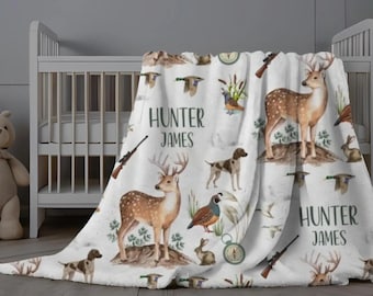 Custom Hunting Swaddle Boy, Personalized Hunting Swaddle, Hunting Nursery Decor, Hunting Theme Boy Blanket, Deer Bird Hunting Baby Blanket
