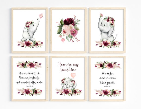 Set of 6 Scripture Verse Prints Girl Nursery Prints Pink - Etsy
