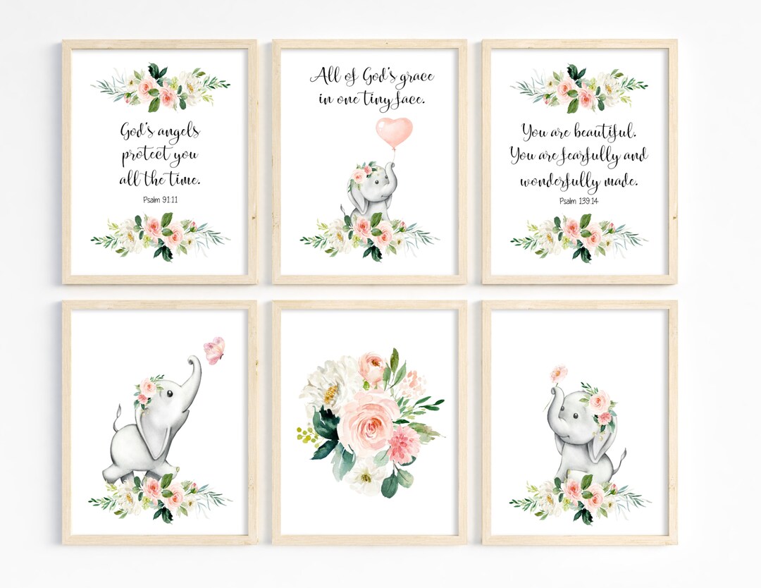 Scripture Verse Prints for Kids, Set of 6, Girl Nursery Prints, Blush ...