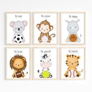 Animal sports nursery art, Nursery sports decor, Animal sports prints, Baby boy sports nursery, Boy nursery decor, Set of 6, printable