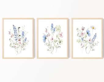 Wildflower Prints, Farmhouse Decor, Blue Flower Prints, Meadow Flower, Country Decor, Living Room Wall Art, Bedroom Wall Decor, Home Decor