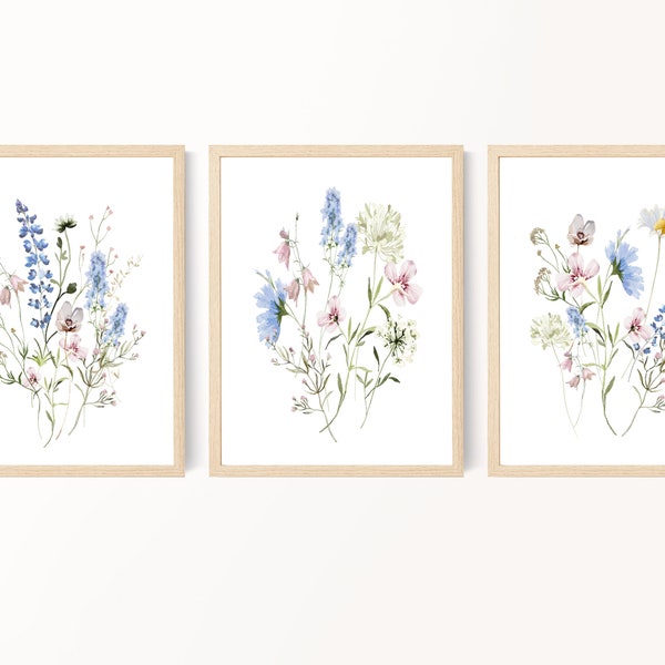 Wildflower Prints, Farmhouse Decor, Blue Flower Prints, Meadow Flower, Country Decor, Living Room Wall Art, Bedroom Wall Decor, Home Decor
