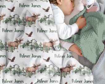 Elk Swaddle Baby Boy, Personalized Hunting Swaddle, Woodland Nursery, Hunting Theme Blanket, Eagle Baby Blanket, Blanket with Mountains