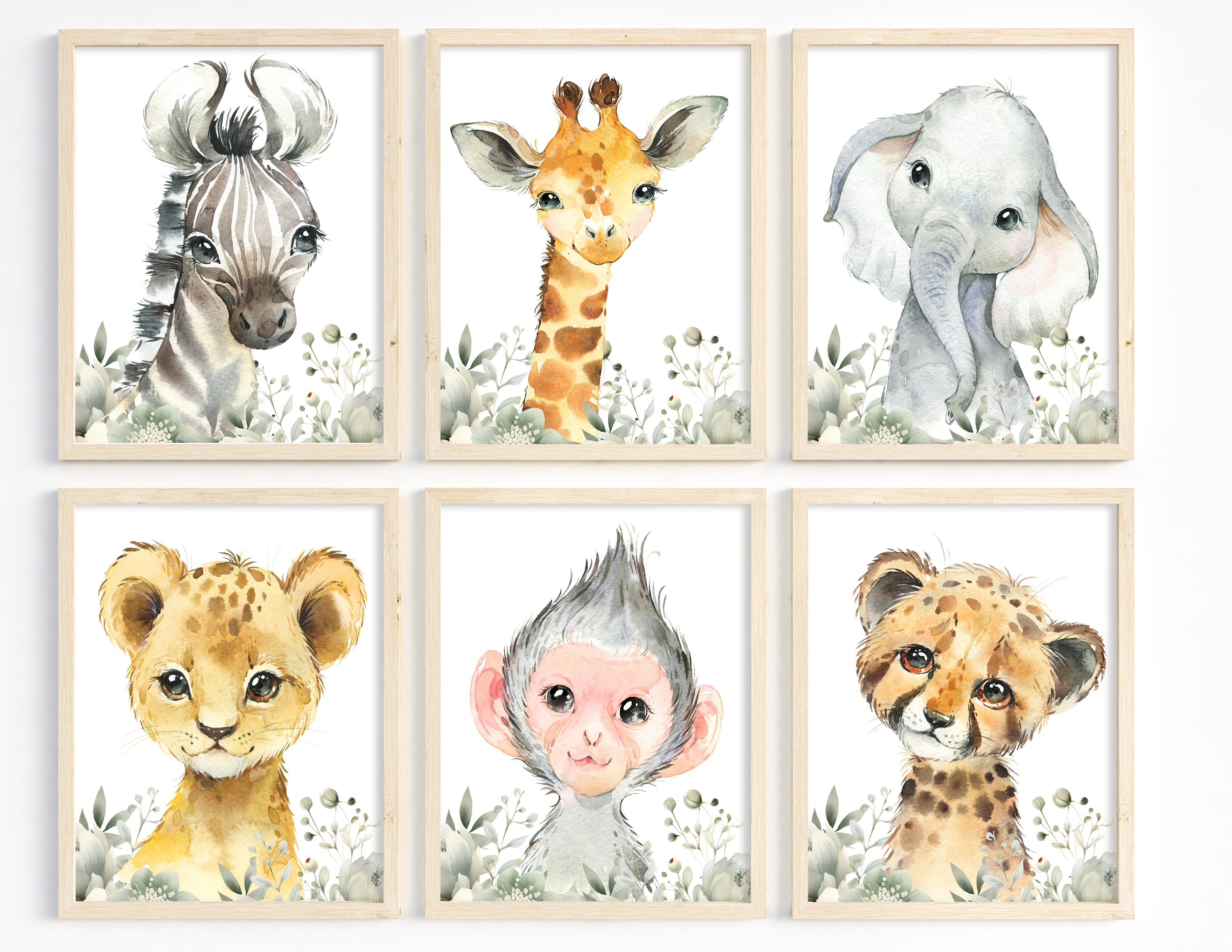 Printable Safari Baby Animals Girl Safari Nursery Set of 6 Prints Sage ...