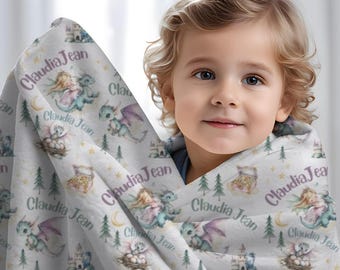 Custom Dragon Baby Swaddle, Personalized Baby Blanket Dragon, Baby Girl Dragon Minky with Name, Dragon Baby Blanket for Girl, Dragon Nursery