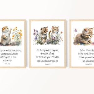 Kid's Bible Verse Prints, Kitty Cat Prints, Christian Wall Decor, Nursery Decor Kittens, Sunday School Decor, Scripture Prints, Printable