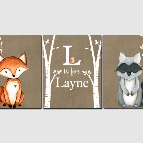 Woodland Nursery Decor Boy Woodland Animals Wall Art Baby Etsy