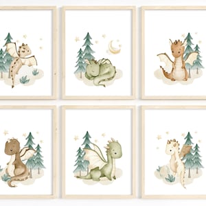 Dragon nursery art, Nursery printable art set, Boy nursery decor, Dragon prints, Mythical creatures, Fairytale baby dragons, Dragon painting