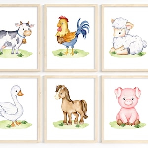 Farm animal nursery prints, Farm nursery decor, Farm animal prints, Girl nursery decor, Watercolor farm animals, Horse, Cow, Pig, Printable