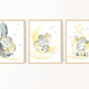 Gender neutral nursery decor, Yellow Grey nursery art, Printable, Elephant nursery art, Baby room decorations, Elephant theme baby decor