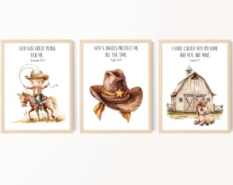 Western cowboy nursery art, Kids Bible verse wall art, Boy cowboy print, Boy room decor, Scripture prints for kids, Sunday school, Printable