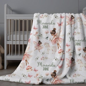 Fairy Baby Blanket, Personalized Baby Girl Blanket, Fairies Baby Name Swaddle, Custom Fairy Garden Minky Blanket, Personalized Gift for Baby
