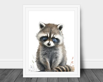 Raccoon print - Woodland animal nursery decor - Printable digital download - Baby room decor