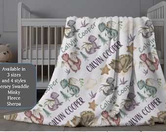 Dragon Blanket Baby Boy, Personalized Boy Blanket Dragons, Personalized Baby Name Blanket, Custom Minky Blanket, Dragon Infant Swaddle