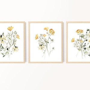 Wildflower Prints, Yellow Flower Prints, Watercolor Flowers, Bedroom Wall Art, Living Room Wall Art, Farmhouse Decor, Floral Digital Prints