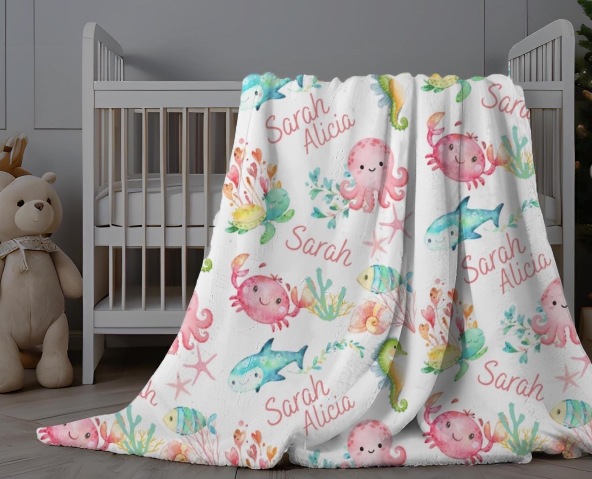 Under the Sea Baby Blanket, Personalized Baby Girl Blanket, Custom ...