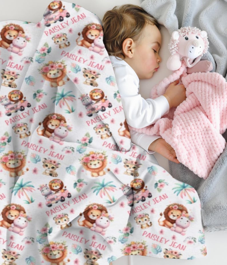 Personalized Lion Baby Blanket, Lion Swaddle Baby Girl, Safari Nursery ...
