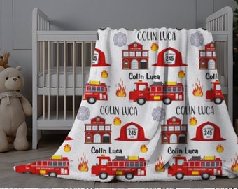 Baby Boy Firetruck Blanket, Personalized Fireman Blanket Boy, Baby Name Minky Blanket, Boy Name Blanket, Baby Boy Swaddle, Baby Shower Gift