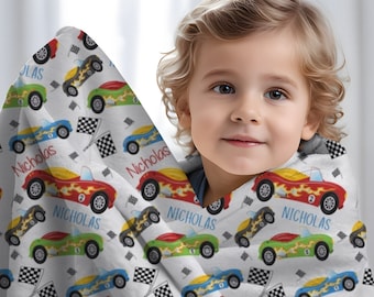 Race Car Blanket Boy, Baby Boy Race Car Blanket, Personalized Race Car Blanket, Custom Infant Swaddle Cars, Boy Name Blanket Race Cars