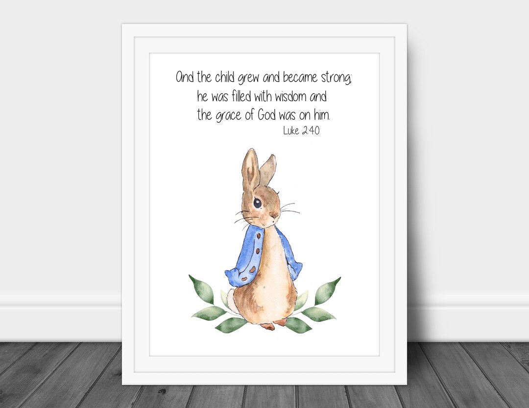 Kids Bible Verse Prints, Peter Rabbit Wall Art, Baby Boy Nursery Art