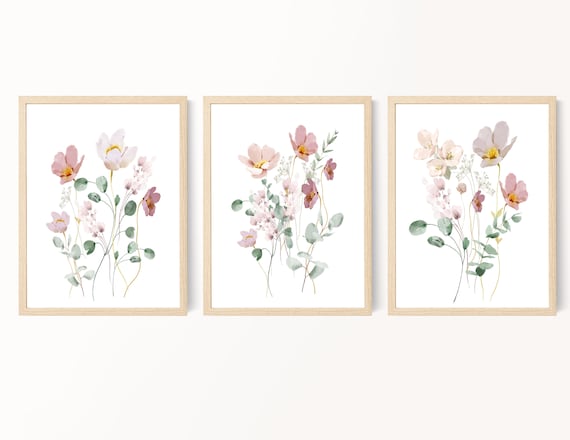 Wildflower Prints, Watercolor Flowers, Spring Flower Prints, Bedroom Wall Art, Living Room Wall Art, Farmhouse Decor, Floral Digital Prints