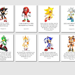 Kids Bible Verse Wall Art, Sonic the Hedgehog, Scripture Prints for Kids, Boy Room Decor, Christian Child Room Decor, Set of 8, Printable